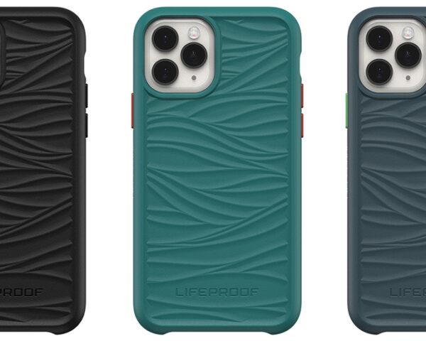 黑色、蓝绿色和蓝灰色波浪设计的三款手机壳