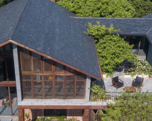 越南木制房屋的鸟瞰图